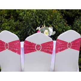 Gankar Double-Sided Sequin Hot Pink Chair Sashes 50 Pack for Wedding Birthday Party Chairs Decoration, Hot Pink Chair Sashes for Folding Chairs