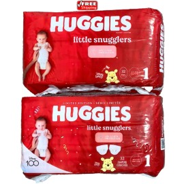 Huggies Little Snugglers Baby Diapers Size 1, Up to 14 Lb. 32 Ct- 2Pk=64 Diapers