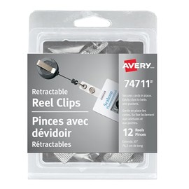 Avery Retractable Reel Clip, 30", Charcoal, 12 Pack (74711)