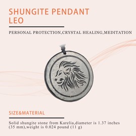 Zodiac Shungite Pendant Necklace - Natural Healing Stone with Engraved Constellation Symbol for Astrology Lovers (Leo)