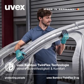 Uvex Bamboo TwinFlex D xg, 1 Pair - Cut Protection & Grip Gloves for Dry & Wet/Oily Areas - Sustainable & Robust - Green, Black