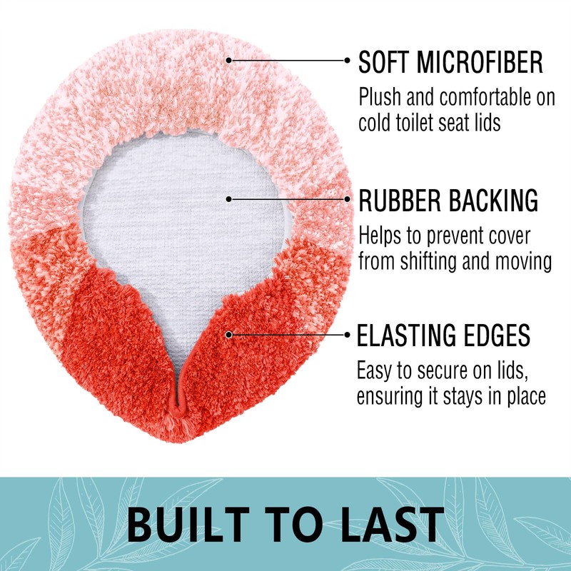 Soft Microfiber Bathroom Toilet Lid Cover, 17.5x15, Coral
