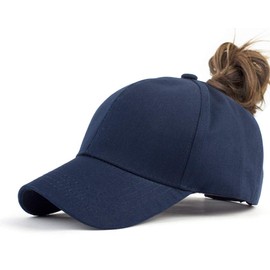FGSS Baseball Cap with High Ponytail for Women Messy Bun Sun Protection Pony Cap Retro Cap Navy Navy One Size