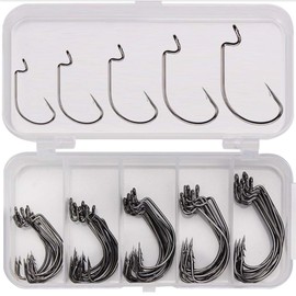 AMACOAM Fishing Hook Set Offset Hooks Offset Worm Fishing Hooks with Plastic Boxes High Carbon Steel Worms Hooks for Rubber Bait Rubber Fish Jigs Creature Bait Saltwater Fishing Hooks Fishing