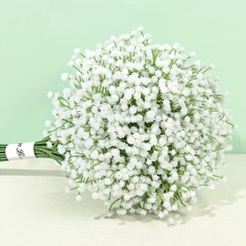 Pusuny Baby Breath Flowers Artificial Bulk,6 Pcs Gypsophila Faux White Flowers Fake Baby Breath Real Touch Flowers Bouquets for Bride Wedding Decorations Party Floral Arrangements DIY (White)
