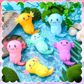 Meooeck 12 Pcs Stress Relief Axolotl Toy Squeeze Axolotl Party Favor Cute Fun Salamander Filled Sensory Fidget Stress Ball Toy for Kids Adults Soothing Birthday Party Favor Gift(Classic Style,TPR)