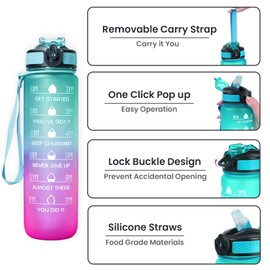 AEX Sports Water Bottle 1L Air Up Water Bottle With Straw & Motivational Time Marker Leak-Proof Tritan BPA-Free Daily Drinks Bottle, Ideal for Home, Gym, Fitness and Cycling (Green-Pink)