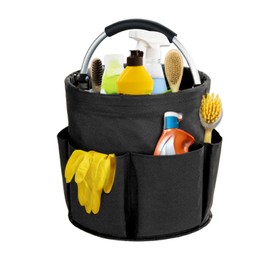 abcmilz 17L Cleaning Caddy with Handle, Cleaning Supplies Organizer, Foldable Storage Basket, Cleaning Supply Caddy, Portable Multi Cleaning Bucket Bag for Home, Garden (Black)