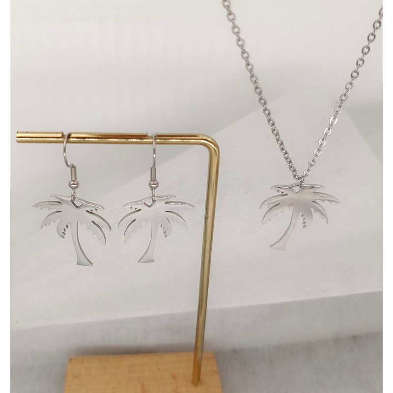 RUIZHEN Stainless Steel Tropical Palm Coconut Tree Beach Pendant Necklace