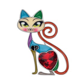 YINYA Enamel Zinc Alloy Fashion Cat Brooches Pins Kitten Pets Rhinestone Jewelry Fun Gifts for Women Kids Girls Party Favors (Multi)