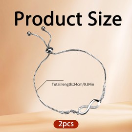 Pack of 2 Friendship Bracelets, Silver Bracelet, Infinity Sign, Best Friend Bracelets for 2, Infinity Bracelet, Bracelets, Symbol Best Friends, Charm Friendship Bracelet Jewellery for Girls Women