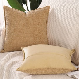 MADIZZ Pack of 2 Chenille Velvet Throw Pillow Covers 18x18 Inch Beige Soft Neutral Decorative Throw Pillows Accent Boho Cushion Covers for Couch Sofa Modern Farmhouse Home Decor