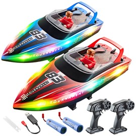 BEZGAR Remote Control Boat, 2 Packs 10 inch Fast Speed RC Boat 15 KPH for Pools & Salt Water, Summer Toys for Adults and Ideal Gifts for Kids Boys Age 6 7 8-12 Years Old - HJ821