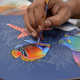 Anuschka Women’s Hand Painted Genuine Leather Mini Double Zip Travel Crossbody - Mystical Reef