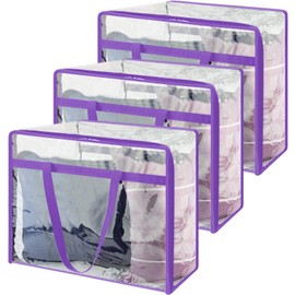 Litinliv Transparente Große Aufbewahrungsbeutel, 3 Stück Aufbewahrungstasche mit Strapazierfähige Griffe und Reißverschlüssen, Umzugstaschen, für Umzug, Kleideraufbewahrung, Hausbedarf