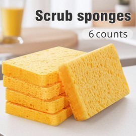 6 Pcs Large Cellulose Sponges, Compressed Natural Wood Pulp Sponge for Dishes, Durable Dish Washing Sponge, Household Cleaning Sponges for Kitchen, Bathroom