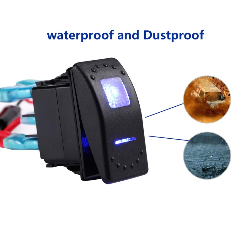 Garfour 12V5A Waterproof Blue LED Rocker Switch 5pin with Pattern