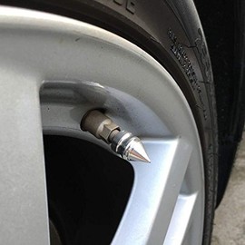 Tire Stem Valve Caps Cover Spike Style (Set of 4pcs) Aluminum with Gasket Rubber Rings Universal fit for All Cars and Bike (Chrome)