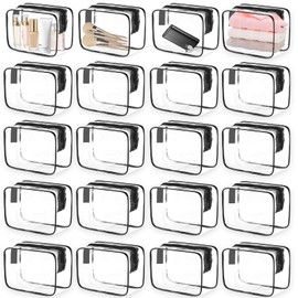 Pafeooui 20 Packs Clear Cosmetic Bags Waterproof Zipper Bags – Medium Transparent PVC Travel Makeup & Toiletry Organizer Pouches (7.09 x 2.36 x 4.72 Inches)