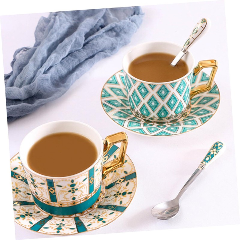 BIUDECO Piece Ceramic Tea Set Gold Trim Pattern Sturdy and