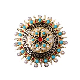 Vintage CZ Crystal Star Disc Brooch Pin Bohemian Minimalist Metal Imitated Pearl Turquoise Round Shaped Collar Lapel Badge For Women Sweater Shawl Dress Scarf Costume Accessory Christmas Jewelry Gift
