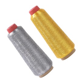 Gadpiparty 2 Rolls Cross Stitch Embroidery Threads Durable Computer Embroidery Thread for DIY Crafts String Art and Projects Gold Silver