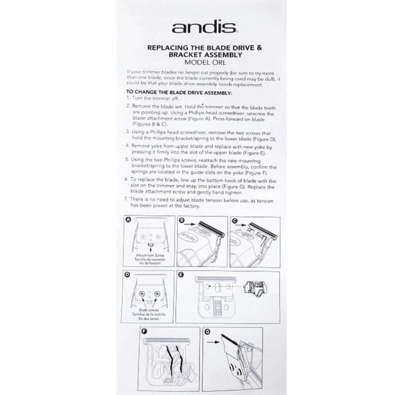 Andis Part Blade Drive & Bracket Assembly Fits Model ORL