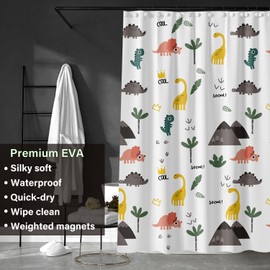Plastic Shower Liner - Premium EVA 5G Shower Curtain Liner with Rustproof Grommets and 3 Weighted Magnets, Waterproof Shower Curtains for Bathroom (Cartoon Dino, 72" x 72")