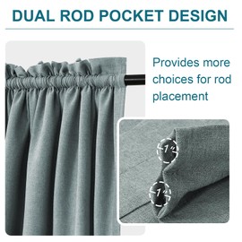 Turquoize Door Curtain Thick Linen Door Curtains for Glass Door Window Curtains Privacy Rod Pocket French Door Curtain with Tieback Sidelight Curtains for Front Door, 1 Panel, 25W by 40L, Aqua Gray