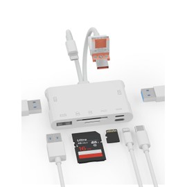 Memory Card Reader, 7-in-1 SD Card Reader & USB OTG Adapter with Micro SD & SD C ard Slots, SD Card Reader for i-Phone/i-Pad, USB-C and USB-A Devices, Supports SDHC/SDXC/MMC Apple iOS