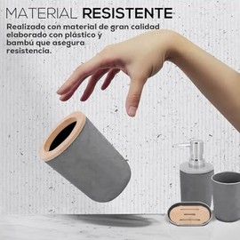 Accesorios para Baño Juego de 4 Accesorios De Baño, Dispensador de Jabón, Porta Cepillos y Vaso, Diseño Elegante y Funcional (Gris)