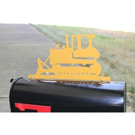 Hobby, Recreation and Career Style Metal Powder Coated Mailbox Topper (Bulldozer, Dark Yellow)
