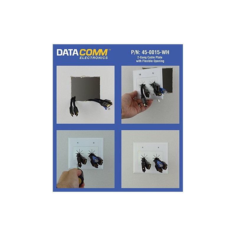 DATA COMM Electronics 45-0015-LA 2-Gang Cable Plate with Flexible Opening