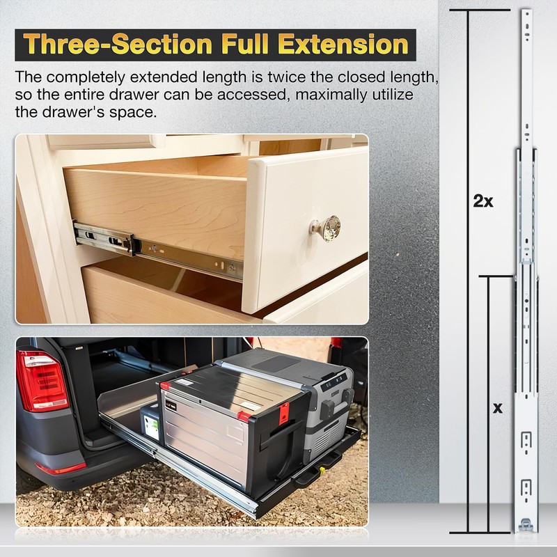 YENUO Heavy Duty Drawer Slides Full Extension Side Mount 12