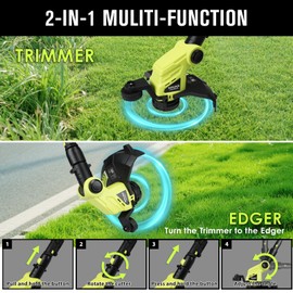 KITLUCK 20V Cordless Grass Trimmer, Electric Lawn Mower Weed Cutter with Auto Line Feed, 12-inch String Trimmer Edger Lawn Tool with 4 PCS Spool Line and 2.0Ah Battery for Lawn Care, Yard, Garden