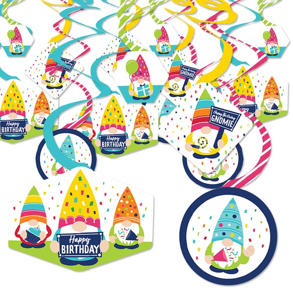 Big Dot of Happiness Gnome Birthday - Happy Birthday Party Hanging Decor - Party Decoration Swirls - Set of 40