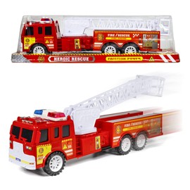 Kidplokio Red Fire Truck Toy Vehicle Pull Back Friction Car for Boys 3 and Up