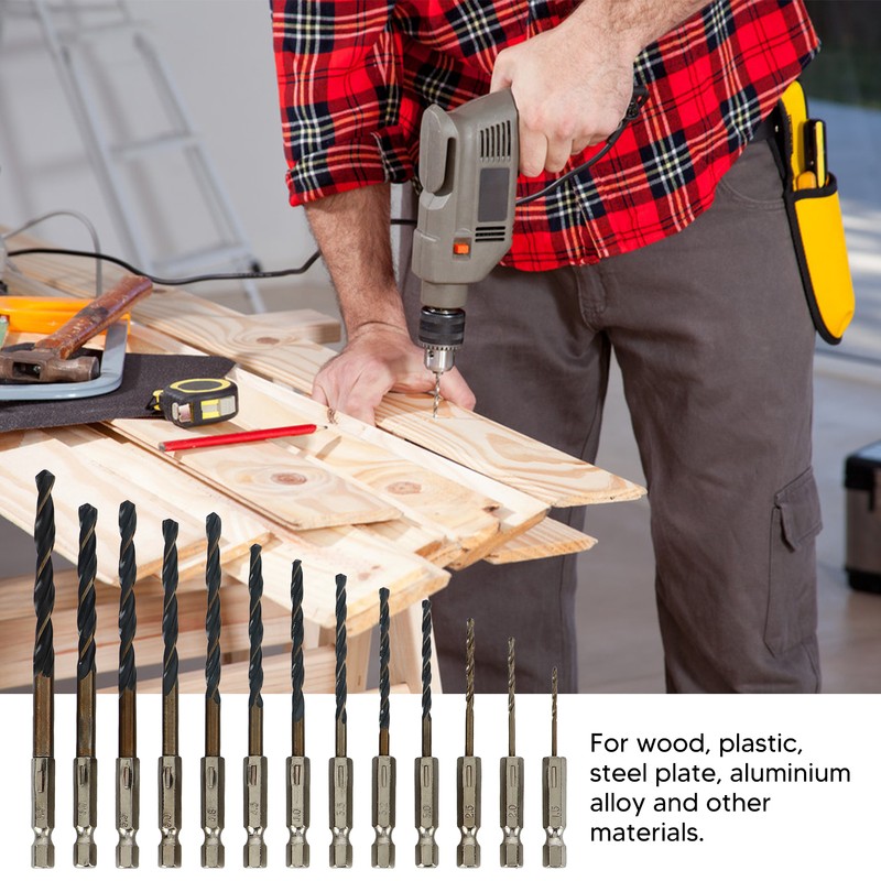 13Pcs Twist Drill Bit 1/4in Hex Shank 1.5‑6.5mm Fast Change