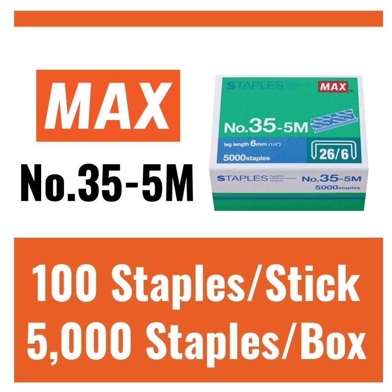 Max 35-5M Standard Staples for USA; Leg Length 6mm (1/4");
