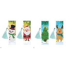 Christmas Bookmark Diamond Painting Kit - pigpigboss 4 Pack 5D Diamond Painting Art Crystal Rhinestones Snowman Bookmark Diamond Painting Set Christmas Tree Diamond Dot Bookmark Book Decor (21 x 6 cm)