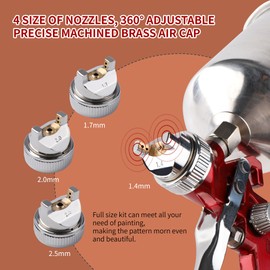 Zeinlenx HVLP Gravity Feed Spray Gun, Automotive Air Paint Spray Gun Kit with 4 Nozzles,1.4mm 1.7mm 2.0mm and 2.5mm, 1000cc Aluminum Cup, Suitable for Auto Paint & Touch Up (RED)