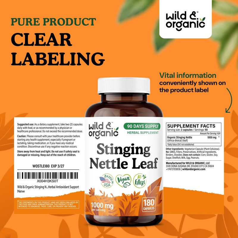 Wild & Organic Stinging Nettle Leaf Capsules 1000 mg -
