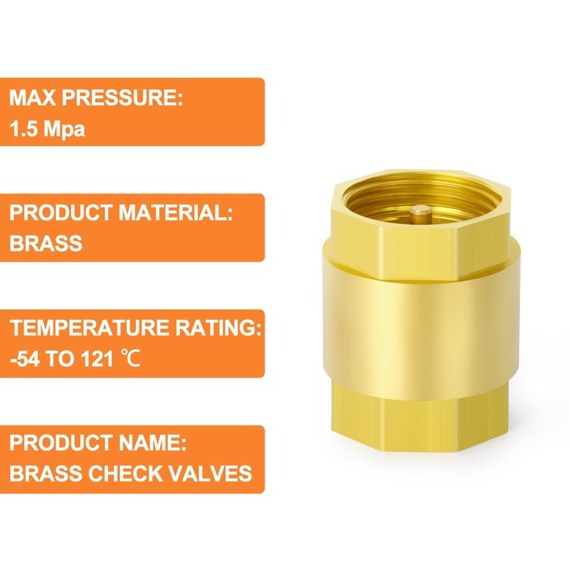 GASHER 1PCS Brass Check Valve 1-1/2" Female Thread, Backflow Prevention,
