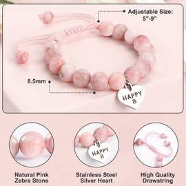8th Birthday Gifts for Girls, Beaded Bracelets for 8 Year Old Girl Gifts, Double Digits Birthday Box for Her, Adjustable Stone Pearl Bracelet Presents for Daughter Granddaughter Niece Classmate