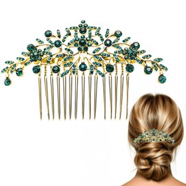 Crystal bridal hair conb,Rhinestone flower hair piece party headress for bride brdesmaid,Suitable for everyday,Wedding,Prom（Green Three）