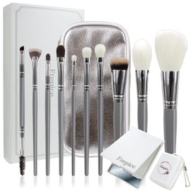 Frepice Makeup Brushes, Set of 10, Powder Brush, Concealer Brush, Makeup Brush Case, Makeup, Gray Moon