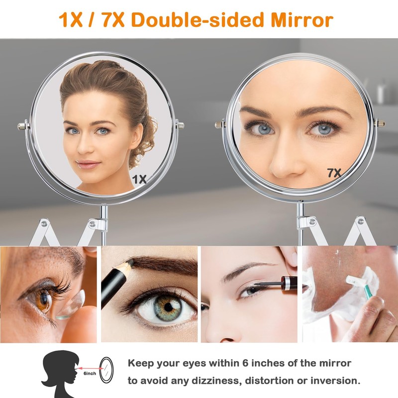 Welllink 7Inch Wall Mounted Double Sided Mirror, Accordion Makeup Mirror