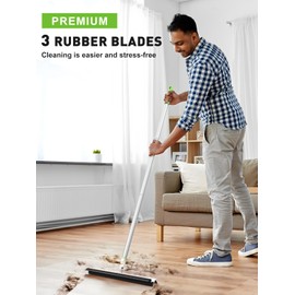 elMMA Floor Squeegee Broom, Rubber Floor Squeegee with 3-Rubber Blade, Durable Design, Effortless Cleans -Best for Concrete/Wood/Tile Floors, Shower Glass Doors, Windshield & Windows, Pet Hair Removal
