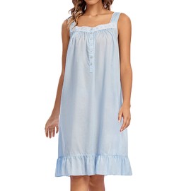 FMIRREO - Camisón de algodón para mujer, sin mangas, cómodo, ligero, camisón de algodón, vestido de casa, Estilo B02-azul cielo, M