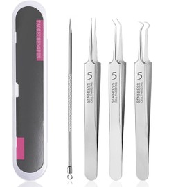 4pcs Blackhead Remover Tweezers Pimple Popper Tool Kit, Extractor Acne Removal Kit Pimple Popper Tool, Clip for Whiteheads, Acne Clip, Ingrown Hairs Tweezers, Blackheads Remover Extractor, Stainless Steel